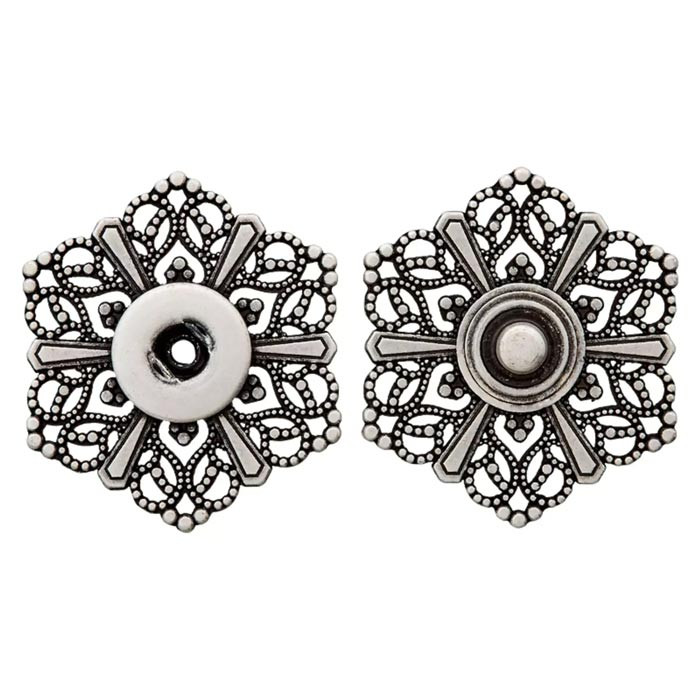 Bouton pression à coudre floral 32mm Argent vieilli Bouton pression à coudre floral 32mm Argent vieilli