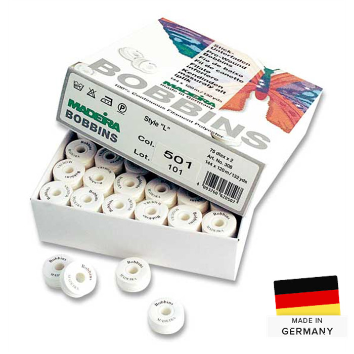 Canette MADEIRA pré-bobinée WH144 blanc Canette MADEIRA pré-bobinée WH144 blanc