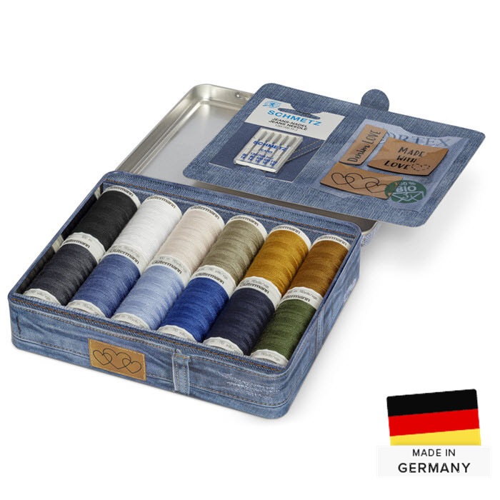 Coffret Gutermann Denim Box – 12 bobines de fil denim 100m Coffret Gutermann Denim Box – 12 bobines de fil denim 100m