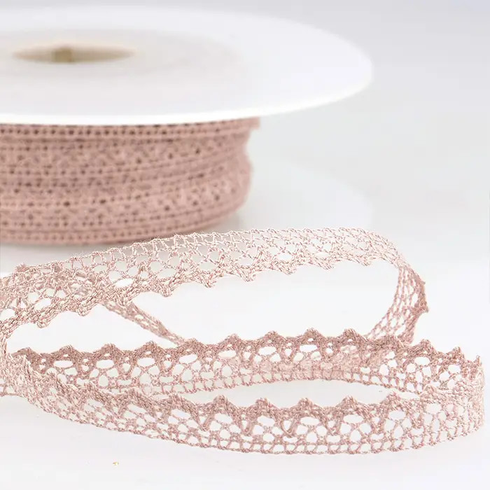 Dentelle 100% coton 8mm rose au mètre Dentelle 100% coton 8mm rose au mètre