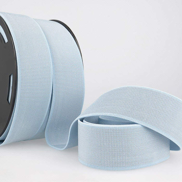 Elastique métal bleu ciel 40mm au mètre Elastique métal bleu ciel 40mm au mètre