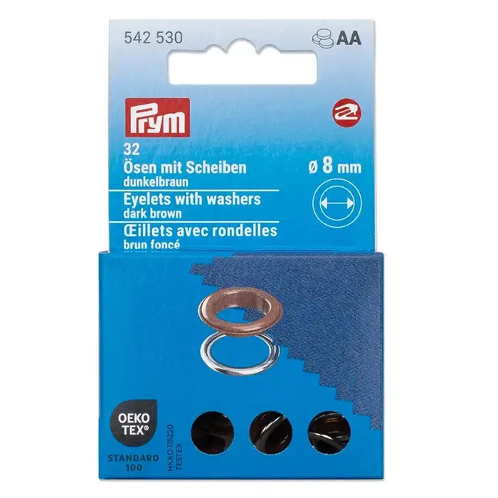 Oeillets et rondelles 8mm brun Prym Oeillets et rondelles 8mm brun Prym