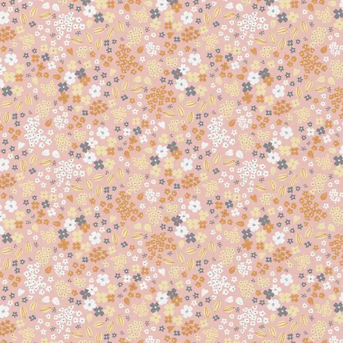 Tissu coton Alice rose et fleurs 150cm par 50cm Tissu coton Alice rose et fleurs 150cm par 50cm