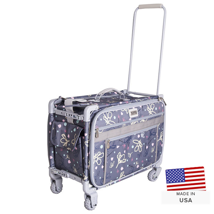 Valise à roulette Trolley grande grise à fleurs Valise à roulette Trolley grande grise à fleurs